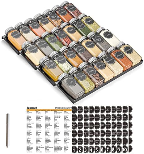 SpaceAid Spice Drawer Organizer with 28 Spice Jars, 386 Spice Labels, 4 Tier Seasoning Rack Tray Insert for Kitchen Drawers, 13″ Wide x 17.5″ Deep SpaceAid Spice Drawer Organizer with 28 Spice Jars, 386 Spice Labels, 4 Tier Seasoning Rack Tray Insert for Kitchen Drawers, 13″ Wide x 17.5″ Deep