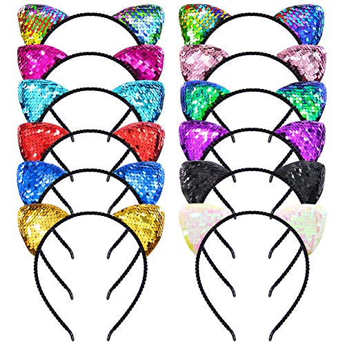 Beinou 12 PCS Reversible Sequin Cat Ears Headband Shiny Cat Ear Hair Hoops Cute Bling Kitty Hairband Hair Accessories for Girls Women Daily Wearing and Party Decoration Beinou 12 PCS Reversible Sequin Cat Ears Headband Shiny Cat Ear Hair Hoops Cute Bling Kitty Hairband Hair Accessories for Girls Women Daily Wearing and Party Decoration