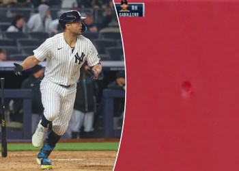 Giancarlo Stanton Hits Yankee Stadium Wall with Line Drive Giancarlo Stanton Hits Yankee Stadium Wall with Line Drive