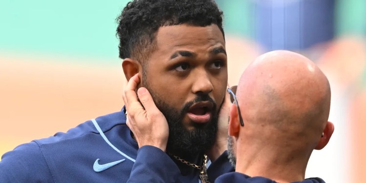 Junior Caminero exits game after foul ball to jaw Junior Caminero exits game after foul ball to jaw