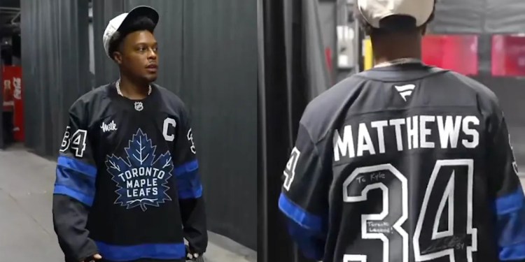 Kyle Lowry Wears Auston Matthews-Signed Jersey at Scotiabank Arena Kyle Lowry Wears Auston Matthews-Signed Jersey at Scotiabank Arena