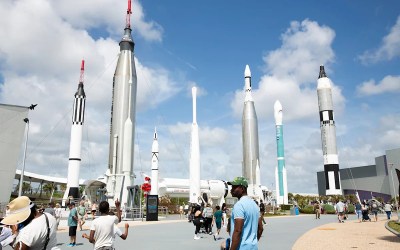 Excited visitors for NASA's moon launch jockey for prime views Excited visitors for NASA's moon launch jockey for prime views