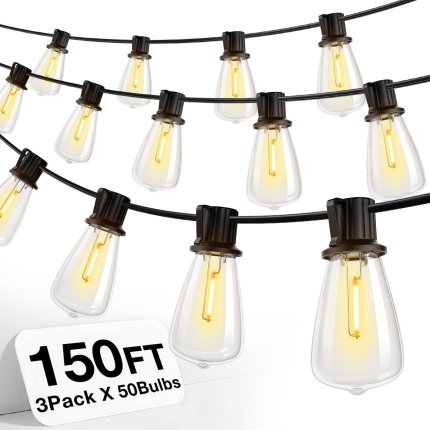addlon 150 FT (3x50FT) Outdoor String Lights,Waterproof Patio Lights ETL Listed with 45+3 Shatterproof Dimmable ST38 LED Bulbs,2200K Connectable Outdoor Lighting for Backyard Bistro Garden addlon 150 FT (3x50FT) Outdoor String Lights,Waterproof Patio Lights ETL Listed with 45+3 Shatterproof Dimmable ST38 LED Bulbs,2200K Connectable Outdoor Lighting for Backyard Bistro Garden