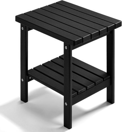 PASAMIC 2-Tier Adirondack Square Side Table, 17″ HDPE Outdoor Side Tables, Weather Resistant End Table for Patio, Backyard, Pool, Indoor Companion, Beach, Easy Maintenance (Black) PASAMIC 2-Tier Adirondack Square Side Table, 17″ HDPE Outdoor Side Tables, Weather Resistant End Table for Patio, Backyard, Pool, Indoor Companion, Beach, Easy Maintenance (Black)