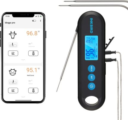 INKBIRD Instant Read Meat Thermometer Digital for Cooking with Dual Probes, 328FT Waterproof Bluetooth BBQ Meat Thermometer, Rechargeable Grill Thermometer with Temperature Alarms, Graph, Calibration INKBIRD Instant Read Meat Thermometer Digital for Cooking with Dual Probes, 328FT Waterproof Bluetooth BBQ Meat Thermometer, Rechargeable Grill Thermometer with Temperature Alarms, Graph, Calibration