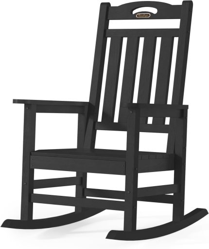 Oversized Outdoor Rocking Chair, High Back Porch Rocker Chair, HDPE All Weather Resistant Rocking Chairs for Patio, 380lbs Weight Capacity, Black Oversized Outdoor Rocking Chair, High Back Porch Rocker Chair, HDPE All Weather Resistant Rocking Chairs for Patio, 380lbs Weight Capacity, Black