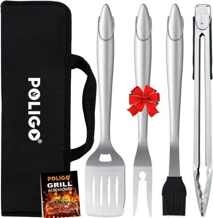 POLIGO 5PCS BBQ Grill Accessories for Outdoor Grill Set Stainless Steel Camping BBQ Tools Grilling Tools Set for Christmas Dads Birthday Presents, Grill Utensils Set Ideal Grilling Gifts for Men Dad POLIGO 5PCS BBQ Grill Accessories for Outdoor Grill Set Stainless Steel Camping BBQ Tools Grilling Tools Set for Christmas Dads Birthday Presents, Grill Utensils Set Ideal Grilling Gifts for Men Dad