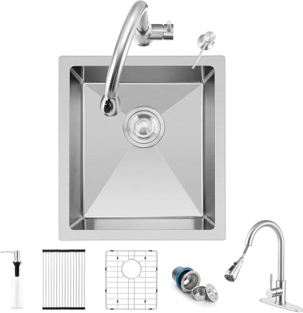 Herogo 15×17 Inch Undermount Kitchen Sink with Faucet Combo, Small Stainless Steel Deep Single Bowl Utility Sink for Rv Bar Outdoor Farmhouse Laundry Room with Brushed Nickel Kitchen Faucet Herogo 15×17 Inch Undermount Kitchen Sink with Faucet Combo, Small Stainless Steel Deep Single Bowl Utility Sink for Rv Bar Outdoor Farmhouse Laundry Room with Brushed Nickel Kitchen Faucet