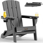 Folding Adirondack Chair, HDPE All-Weather Fire Pit Chairs, Plastic Adirondack Chairs with 2 Cup Holder, Outdoor Lawn Chair for Patio Garden (Grey) Folding Adirondack Chair, HDPE All-Weather Fire Pit Chairs, Plastic Adirondack Chairs with 2 Cup Holder, Outdoor Lawn Chair for Patio Garden (Grey)