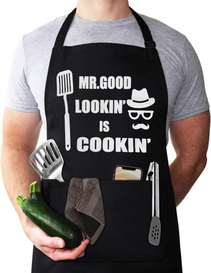 Aprons for Men, Mens Apron, Funny Chef Aprons for Men, Mr. Good Lookin’ is Cookin’, Use for BBQ Grill Father’s Day and Husband Birthday Gifts for Dad. Aprons for Men, Mens Apron, Funny Chef Aprons for Men, Mr. Good Lookin’ is Cookin’, Use for BBQ Grill Father’s Day and Husband Birthday Gifts for Dad.