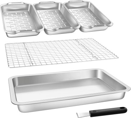 Grill Basket Set, 6-Piece Stainless Steel Large Grill Pans, 16.5″ x 11″ Pan for Outdoor Grill with Cooling Rack, BBQ Grilling Accessories for Vegetables, Fish, Meat, Great Grilling Gifts for Men Grill Basket Set, 6-Piece Stainless Steel Large Grill Pans, 16.5″ x 11″ Pan for Outdoor Grill with Cooling Rack, BBQ Grilling Accessories for Vegetables, Fish, Meat, Great Grilling Gifts for Men