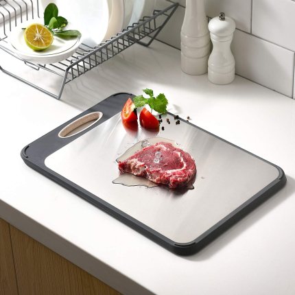 GUANCI Cutting Board for Kitchen, Stainless Steel Cutting Board Double Sided for Chopping Meat/Vegetables, Stainless Steel/Wheat Straw PP, Kitchen Gifts Easy to Clean Large 16”×11” GUANCI Cutting Board for Kitchen, Stainless Steel Cutting Board Double Sided for Chopping Meat/Vegetables, Stainless Steel/Wheat Straw PP, Kitchen Gifts Easy to Clean Large 16”×11”