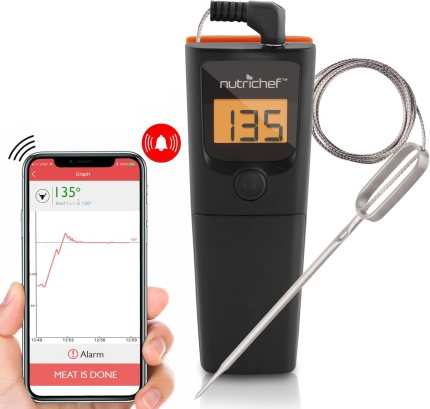 NutriChef Bluetooth Grill BBQ Meat Thermometer Digital Wireless Grill Thermometer, Timer, Alarm, 150 ft Barbecue Cooking Kitchen Food Meat Thermometer for Smoker, Oven NutriChef Bluetooth Grill BBQ Meat Thermometer Digital Wireless Grill Thermometer, Timer, Alarm, 150 ft Barbecue Cooking Kitchen Food Meat Thermometer for Smoker, Oven