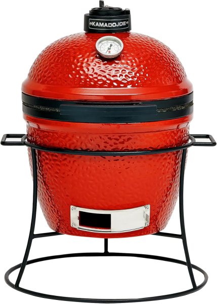 Kamado Joe Joe Jr 13.5-inch Portable Ceramic Charcoal Grill with Grill Stand, Stainless Steel Cooking Grate, Heat Deflectors and Ash Tool in Red, Model KJ13RH Kamado Joe Joe Jr 13.5-inch Portable Ceramic Charcoal Grill with Grill Stand, Stainless Steel Cooking Grate, Heat Deflectors and Ash Tool in Red, Model KJ13RH