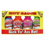 ASS KICKIN’ Premium Hot Sauce Bottles Gourmet Gift Set Travel Size – .75 oz. 4 Pack – Try if you dare! – Perfect Gourmet Christmas Gifts for the Hot Sauce Fan ASS KICKIN’ Premium Hot Sauce Bottles Gourmet Gift Set Travel Size – .75 oz. 4 Pack – Try if you dare! – Perfect Gourmet Christmas Gifts for the Hot Sauce Fan