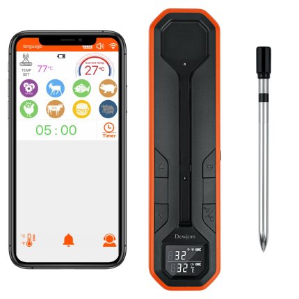 Wireless Meat Thermometer – Digital Cooking Thermometer with Wireless Probe – 500Ft Remote Range Food Thermometer – with iOS & Android Read App -Preprogrammed Temperatures for BBQ, Oven, Grill Wireless Meat Thermometer – Digital Cooking Thermometer with Wireless Probe – 500Ft Remote Range Food Thermometer – with iOS & Android Read App -Preprogrammed Temperatures for BBQ, Oven, Grill