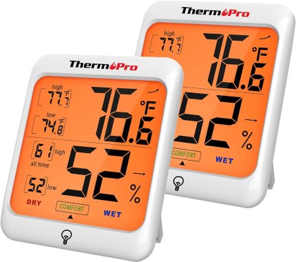 ThermoPro TP53 2 Pack Digital Hygrometer Indoor Thermometer for Home, Temperature Humidity Sensor with Comfort Indicator & Max Min Records, Room Thermometer Humidity Meter with Backlight Display ThermoPro TP53 2 Pack Digital Hygrometer Indoor Thermometer for Home, Temperature Humidity Sensor with Comfort Indicator & Max Min Records, Room Thermometer Humidity Meter with Backlight Display