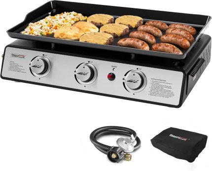 Royal Gourmet PD1301S Portable 24-Inch 3-Burner Table Top Gas Grill Griddle with Cover, 25,500 BTUs, Outdoor Cooking Camping or Tailgating, Black Royal Gourmet PD1301S Portable 24-Inch 3-Burner Table Top Gas Grill Griddle with Cover, 25,500 BTUs, Outdoor Cooking Camping or Tailgating, Black