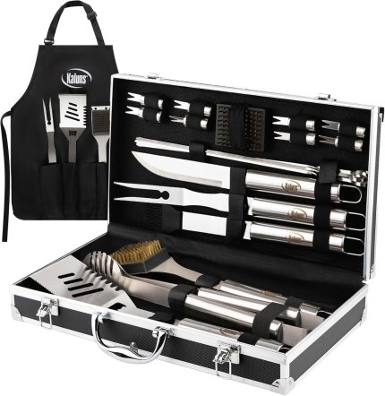 Kaluns Grilling Accessories, Dad Gifts for Fathers Day Grilling Gifts, Heavy Duty Stainless Steel BBQ Grill Tools Set for Outdoor Grill with Aluminum Case and Apron, Dad Birthday Gifts for Men Husband Kaluns Grilling Accessories, Dad Gifts for Fathers Day Grilling Gifts, Heavy Duty Stainless Steel BBQ Grill Tools Set for Outdoor Grill with Aluminum Case and Apron, Dad Birthday Gifts for Men Husband