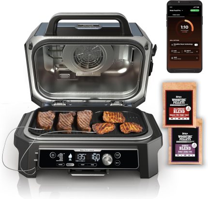 Ninja OG951 Woodfire Pro Connect Premium XL Outdoor Grill & Smoker, Bluetooth, App Enabled, 7-in-1 Master Grill, BBQ Smoker, Outdoor Air Fryer, Woodfire Technology, 2 Built-In Thermometers, Black Ninja OG951 Woodfire Pro Connect Premium XL Outdoor Grill & Smoker, Bluetooth, App Enabled, 7-in-1 Master Grill, BBQ Smoker, Outdoor Air Fryer, Woodfire Technology, 2 Built-In Thermometers, Black