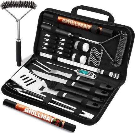 31pcs BBQ Grill Accessories Set for Men Dad, Heavy Duty Grilling Tools Gifts for Fathers Day, Stainless Steel BBQ Utensils Kit with Mats, Grill Brush in Carrying Bag Black 31pcs BBQ Grill Accessories Set for Men Dad, Heavy Duty Grilling Tools Gifts for Fathers Day, Stainless Steel BBQ Utensils Kit with Mats, Grill Brush in Carrying Bag Black