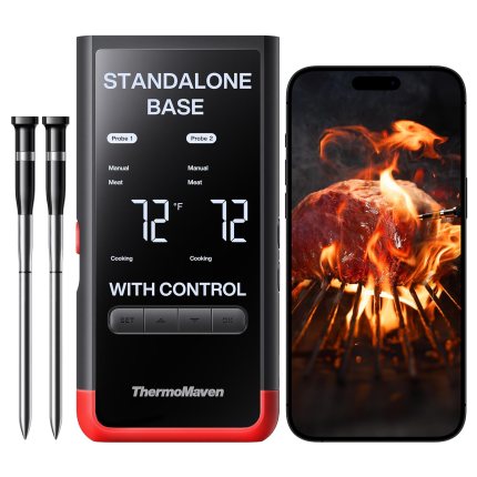 Smart Bluetooth Wireless Meat Thermometer: Standalone Base, WiFi Unlimited Range, 6 Sensors with NIST Certified Accuracy, 2 Probes for Kitchen, BBQ, Grill, Oven, Smoker, Rotisserie Smart Bluetooth Wireless Meat Thermometer: Standalone Base, WiFi Unlimited Range, 6 Sensors with NIST Certified Accuracy, 2 Probes for Kitchen, BBQ, Grill, Oven, Smoker, Rotisserie