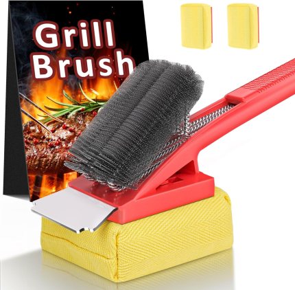 BBQ Grill Brush with Scraper-Removable BBQ Clearning Brush Head with Wire Bristles Brush & 2 Steam Brush-Grill Cleaner Brush Accessories for Gas/Charcoal Grilling Grates-Best BBQ Grill Brush with Scraper-Removable BBQ Clearning Brush Head with Wire Bristles Brush & 2 Steam Brush-Grill Cleaner Brush Accessories for Gas/Charcoal Grilling Grates-Best