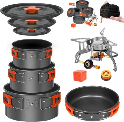 Camping Cookware Mess Kit Set with Stove – Backpacking Camping Pots and Pans Set, All in One Non-Stick Camping Cooking Set, Portable Stove, Hiking, Picnic, Outdoor & Camping Cookware Set Camping Cookware Mess Kit Set with Stove – Backpacking Camping Pots and Pans Set, All in One Non-Stick Camping Cooking Set, Portable Stove, Hiking, Picnic, Outdoor & Camping Cookware Set