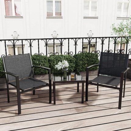 Greesum 3 Pieces Patio Furniture Set Outdoor Conversation Textilene Fabric Chairs for Lawn, Garden, Balcony, Poolside with A Glass Coffee Table, Black Greesum 3 Pieces Patio Furniture Set Outdoor Conversation Textilene Fabric Chairs for Lawn, Garden, Balcony, Poolside with A Glass Coffee Table, Black