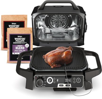 Ninja Woodfire Pro 7-in-1 Grill & Smoker with Thermometer, Air Fryer, BBQ, Bake, Roast, Broil – Portable Electric Outdoor Grill, Grey Ninja Woodfire Pro 7-in-1 Grill & Smoker with Thermometer, Air Fryer, BBQ, Bake, Roast, Broil – Portable Electric Outdoor Grill, Grey