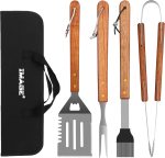 IMAGE Wooded BBQ Accessories Grilling Tools,Stainless Steel BBQ Tools Grill Tools Set for Cooking, Backyard Barbecue & Outdoor Camping Gift for Man Dad Women Barbecue Enthusiasts Set of 4 IMAGE Wooded BBQ Accessories Grilling Tools,Stainless Steel BBQ Tools Grill Tools Set for Cooking, Backyard Barbecue & Outdoor Camping Gift for Man Dad Women Barbecue Enthusiasts Set of 4