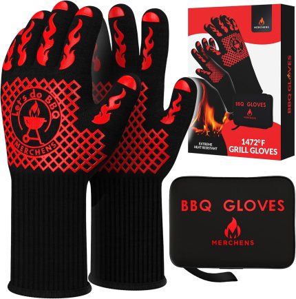 Pro-Series BBQ Gloves – Heat Resistant Grill, Grilling, and Oven Gloves for Culinary Experts – Extreme Fireproof Protection, Silicone Grip, Extra Long Mitts – Indoor & Outdoor – with Protective case Pro-Series BBQ Gloves – Heat Resistant Grill, Grilling, and Oven Gloves for Culinary Experts – Extreme Fireproof Protection, Silicone Grip, Extra Long Mitts – Indoor & Outdoor – with Protective case