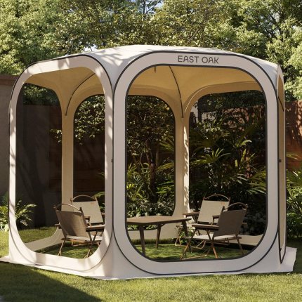 EAST OAK Screen House Tent Pop-Up, Portable Screen Room Canopy Instant Screen Tent 10 x 10 FT with Carry Bag for Patio, Backyard, Deck & Outdoor Activities, Beige EAST OAK Screen House Tent Pop-Up, Portable Screen Room Canopy Instant Screen Tent 10 x 10 FT with Carry Bag for Patio, Backyard, Deck & Outdoor Activities, Beige