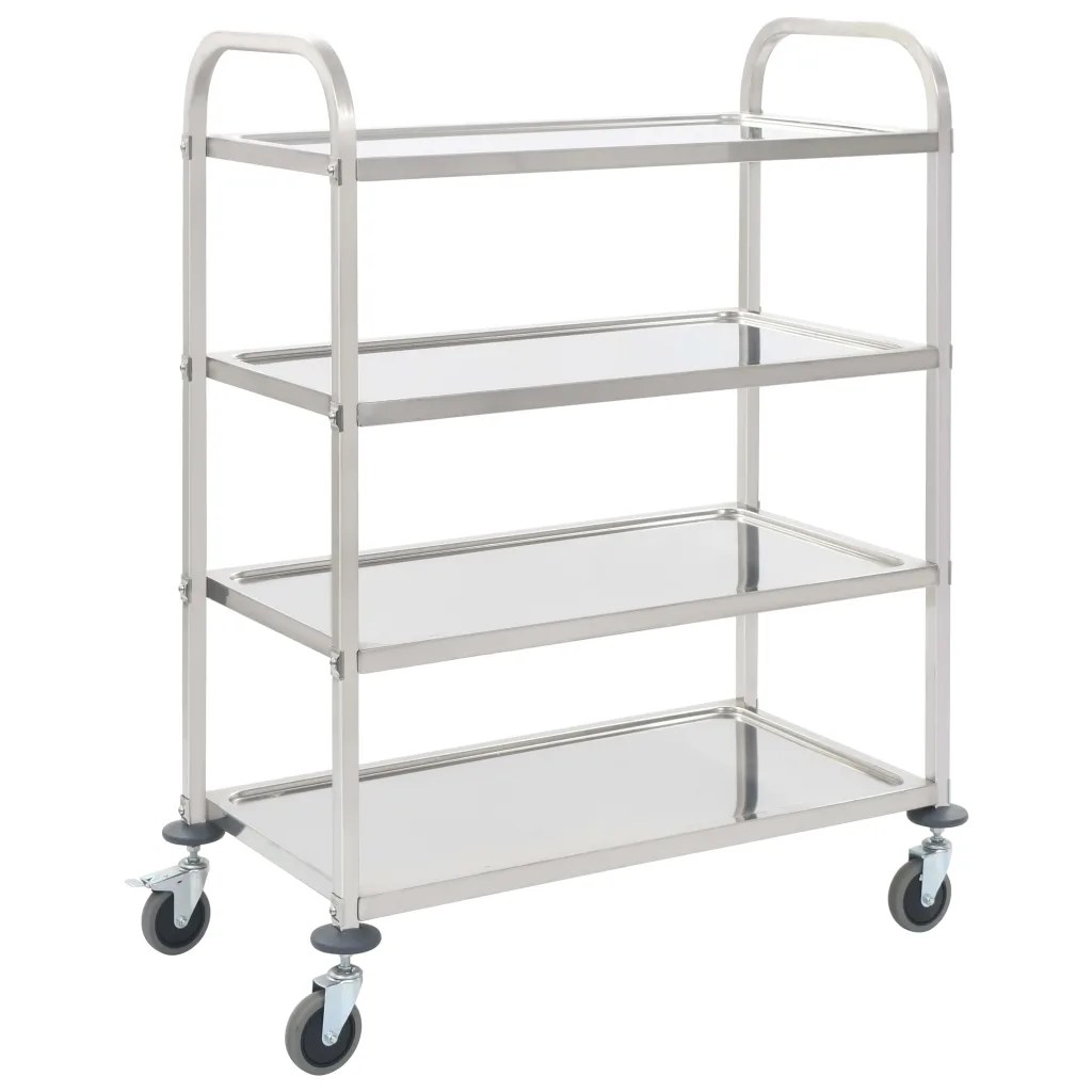 vidaXL Serveringsvagn 4 våningar 107x55x125 cm rostfritt stål