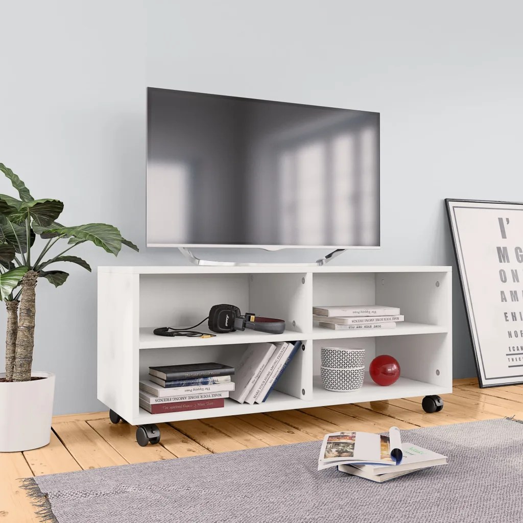 vidaXL Tv-bänk med hjul vit 90x35x35 cm konstruerat trä