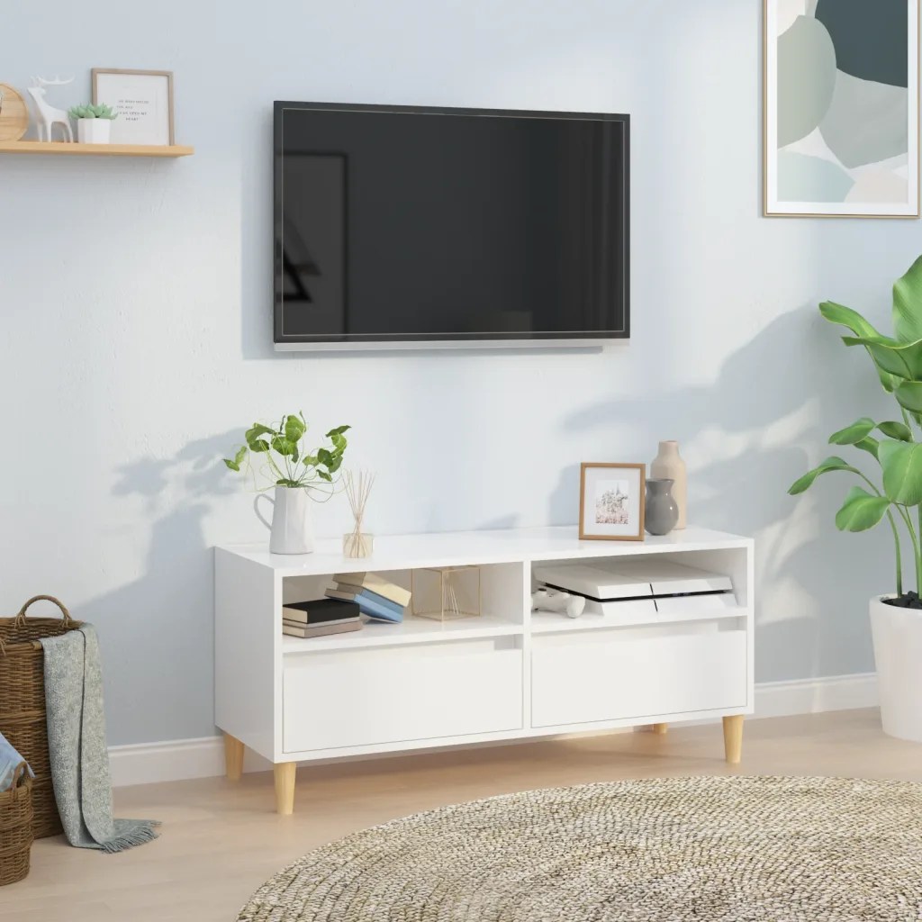 vidaXL Tv-bänk vit högglans 100×34,5×44,5 cm konstruerat trä