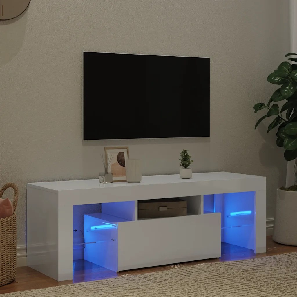 vidaXL TV-bänk med LED-belysning vit högglans 120x35x40 cm