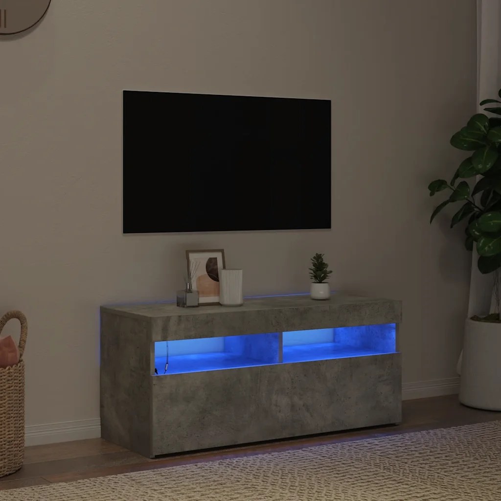 vidaXL TV-bänk med LED-belysning betonggrå 90x35x40 cm