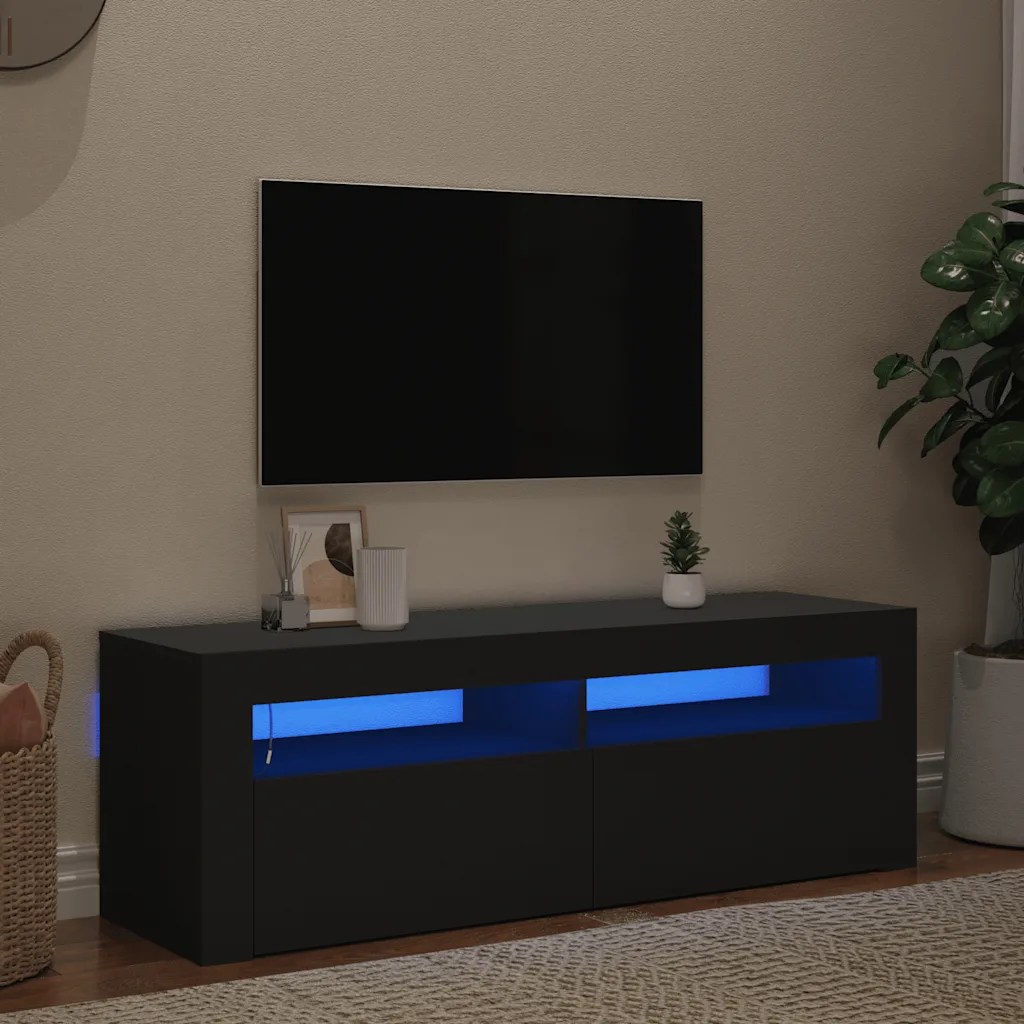 vidaXL TV-bänk med LED-belysning svart 120x35x40 cm