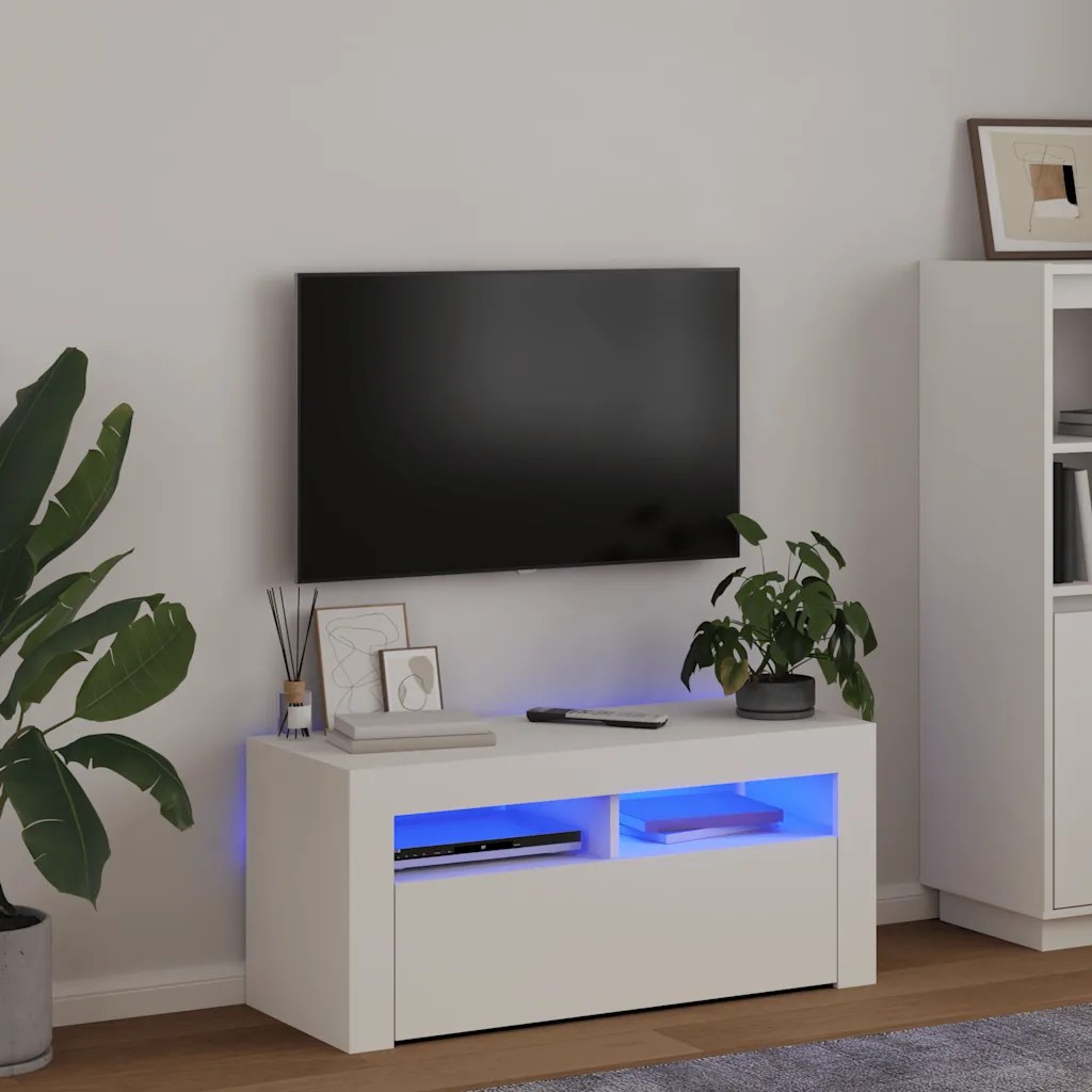 vidaXL TV-bänk med LED-belysning vit 90x35x40 cm