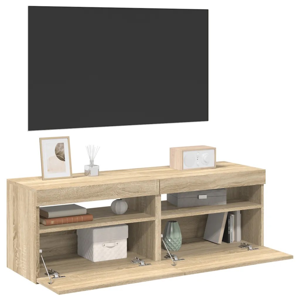 vidaXL TV-bänk med LED-belysning 2 st sonoma-ek 60x35x40 cm