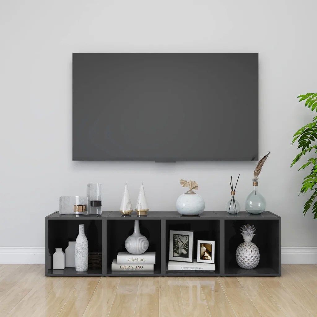 vidaXL TV-bänk 4 st grå högglans 37x35x37 cm konstruerat trä