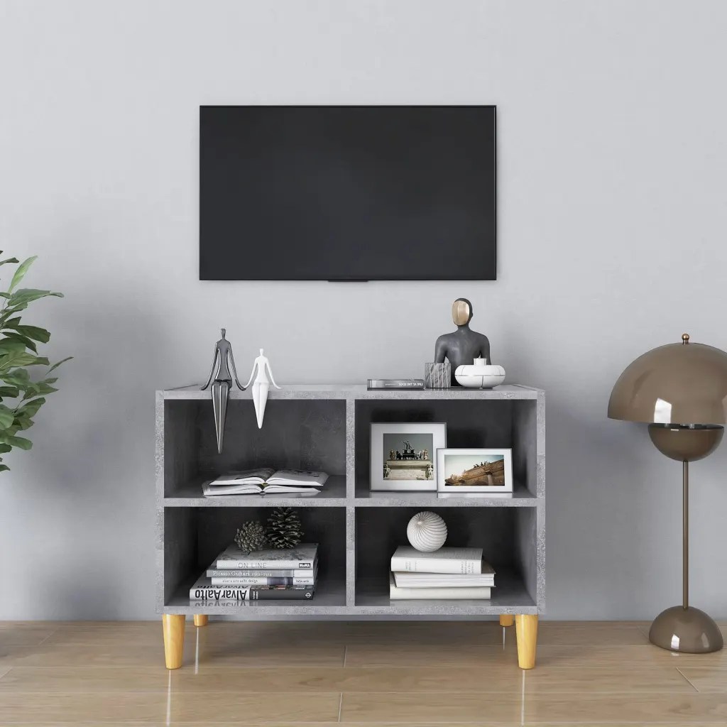 vidaXL TV-bänk med massiva ben grå 69,5x30x50 cm