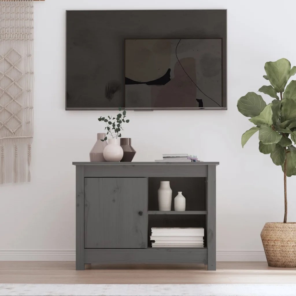 vidaXL Tv-bänk grå 70×36,5×52 cm massiv furu
