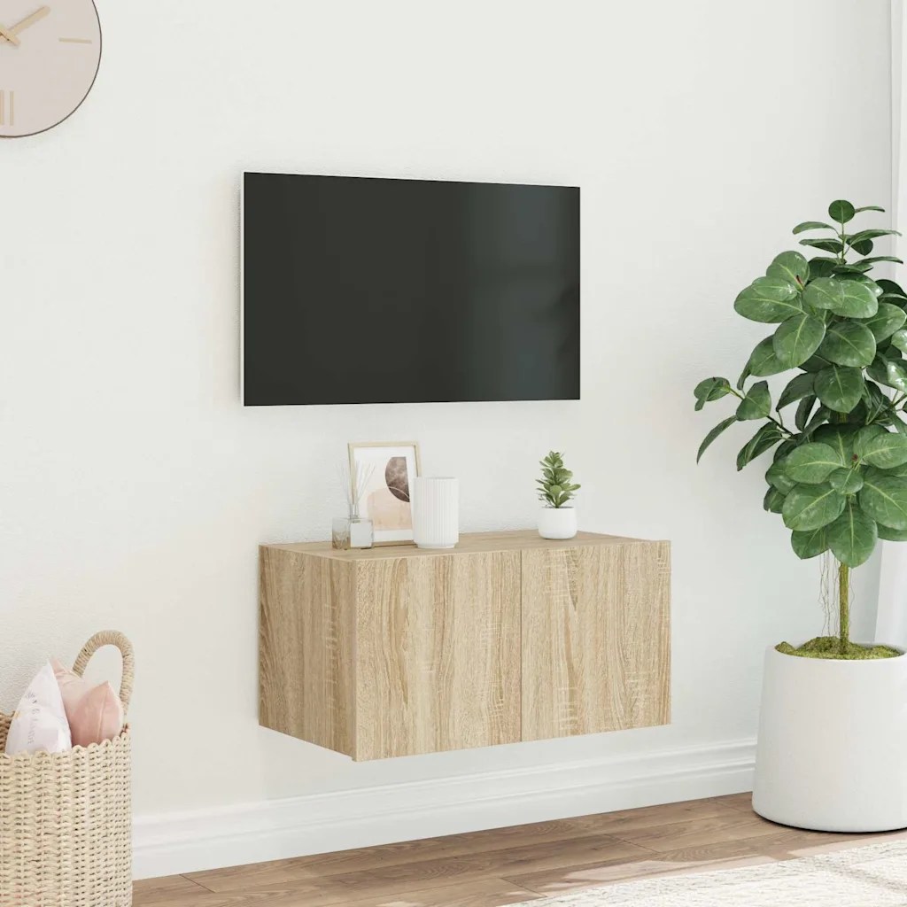 vidaXL Väggmonterad tv-bänk LED sonoma-ek 60x35x31 cm