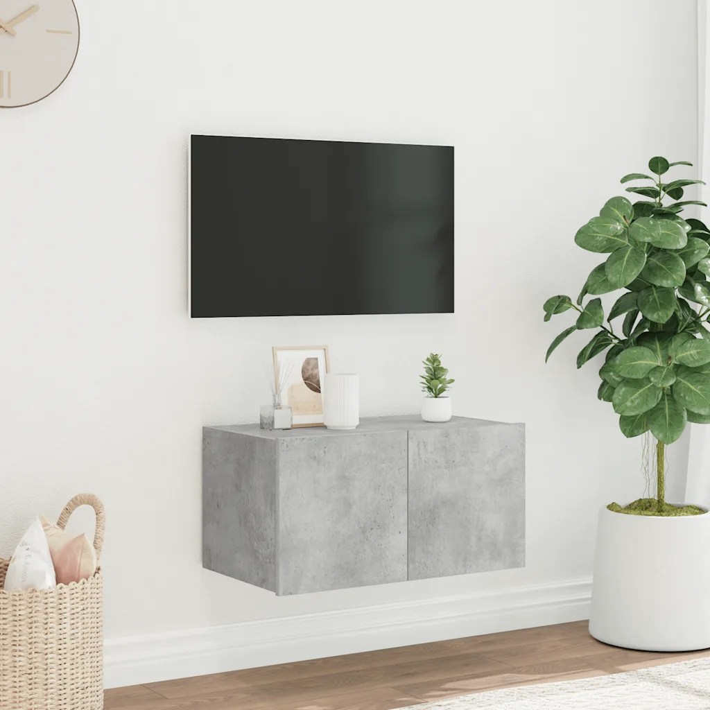 vidaXL Väggmonterad tv-bänk LED betonggrå 60x35x31 cm