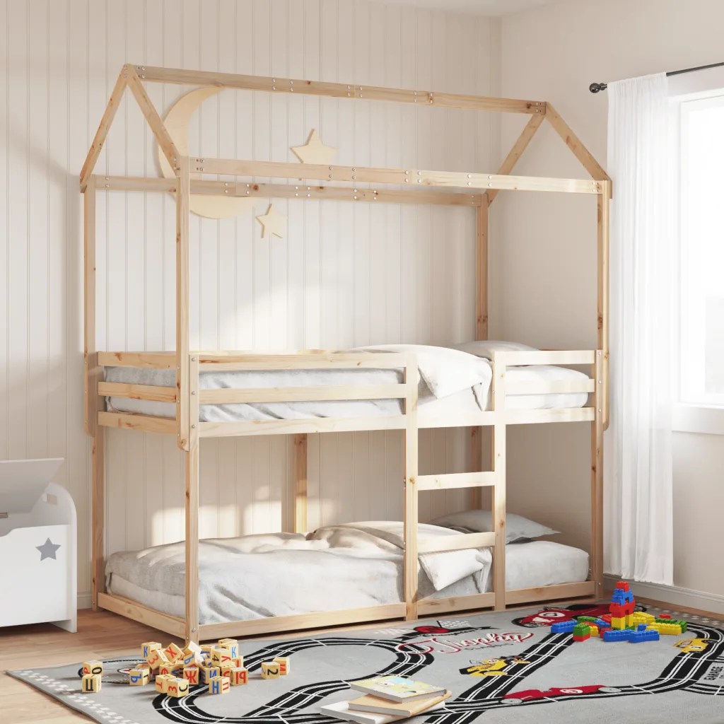 vidaXL Våningssäng utan madrass 90×200 cm massiv furu