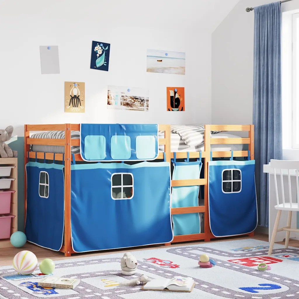 vidaXL Loftsäng med rutschkana blå 80×200 cm massiv furu