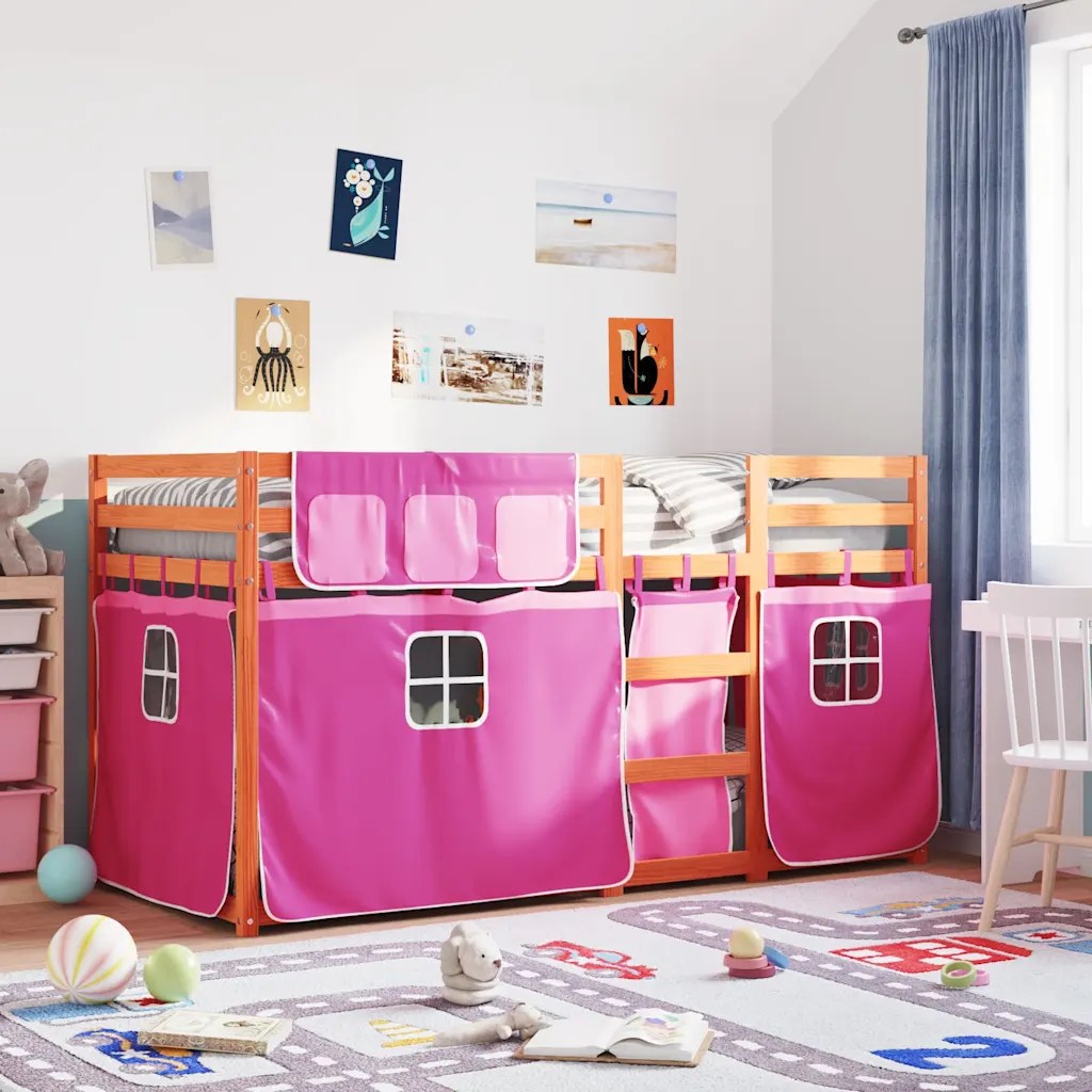 vidaXL Loftsäng med rutschkana rosa 80×200 cm massiv furu