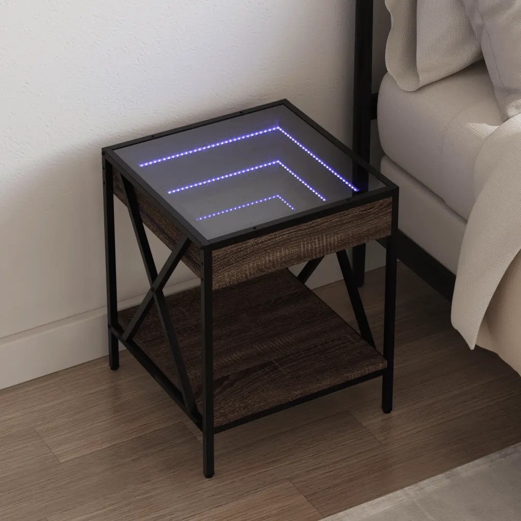 vidaXL Sängbord med Infinity LEDs brun ek 40x40x49 cm